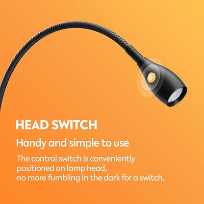 acegoo Wall Mounted Minimalist Bedside Reading Light, Wooden Headboard Mount Flexible Gooseneck Book Light, Handy Lamp Head Switch, CRI 98+ 4000K LED, Powered by USB