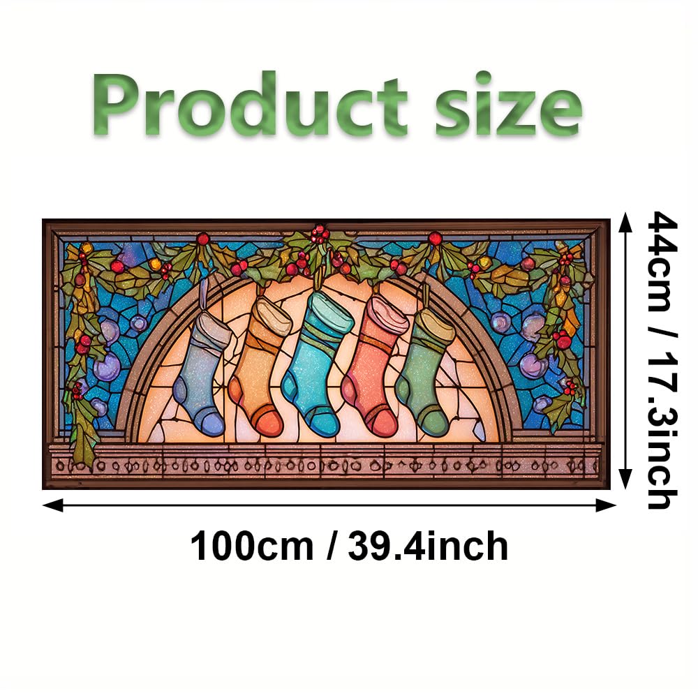 WDESYADMS Window Privacy Film 39x17 Inch Christmas Stockings Stained Glass Design Peel and Stick Static Cling Decorative Window Film for Holiday Living Room Bedroom Glass Door