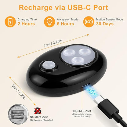 Motion Sensor Puck Lights, 3 Color Temps Dimmable LED Closet Light, Wireless USB Magnetic Cabinet Lights, Black Stick On Motion Sensor Light Indoor for Stair, Kitchen, Shelf (6 Pack)