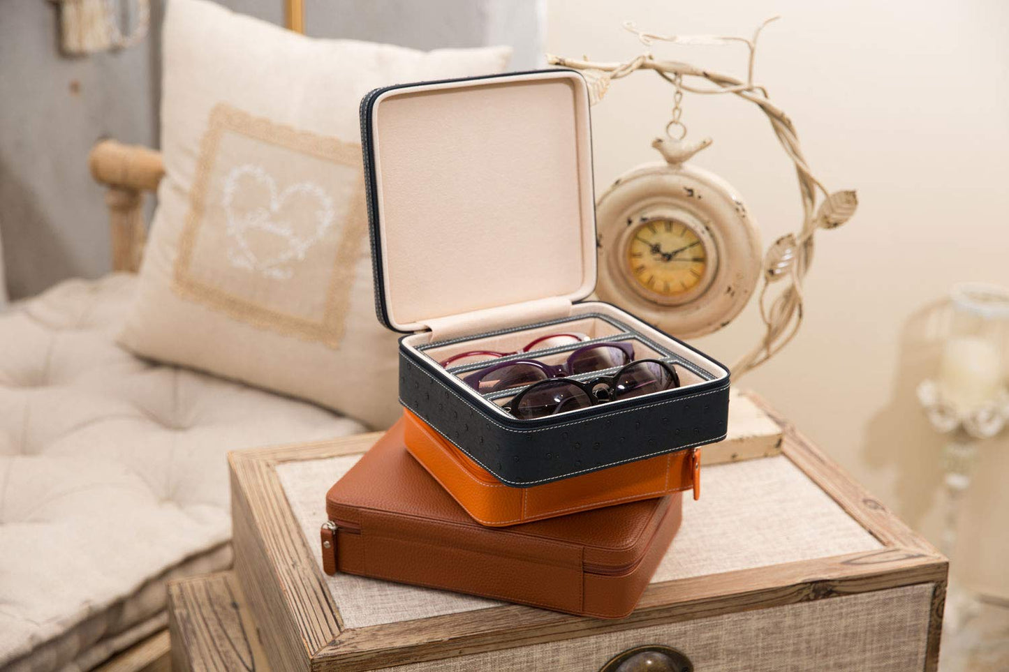 Beaufort 3 Slots PU Leather Eyeglasses Storage Box Sunglasses Box Jewelry Display Case Watch Box for Women Men