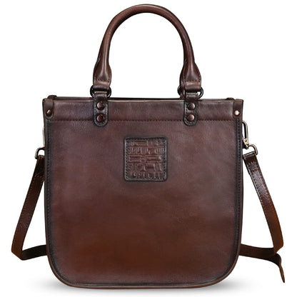 Genuine Leather Top Handle Handbag Purse for Women Vintage Over the Shoulder Bag Handmade Crossbody Satchel (Coffee) Medium