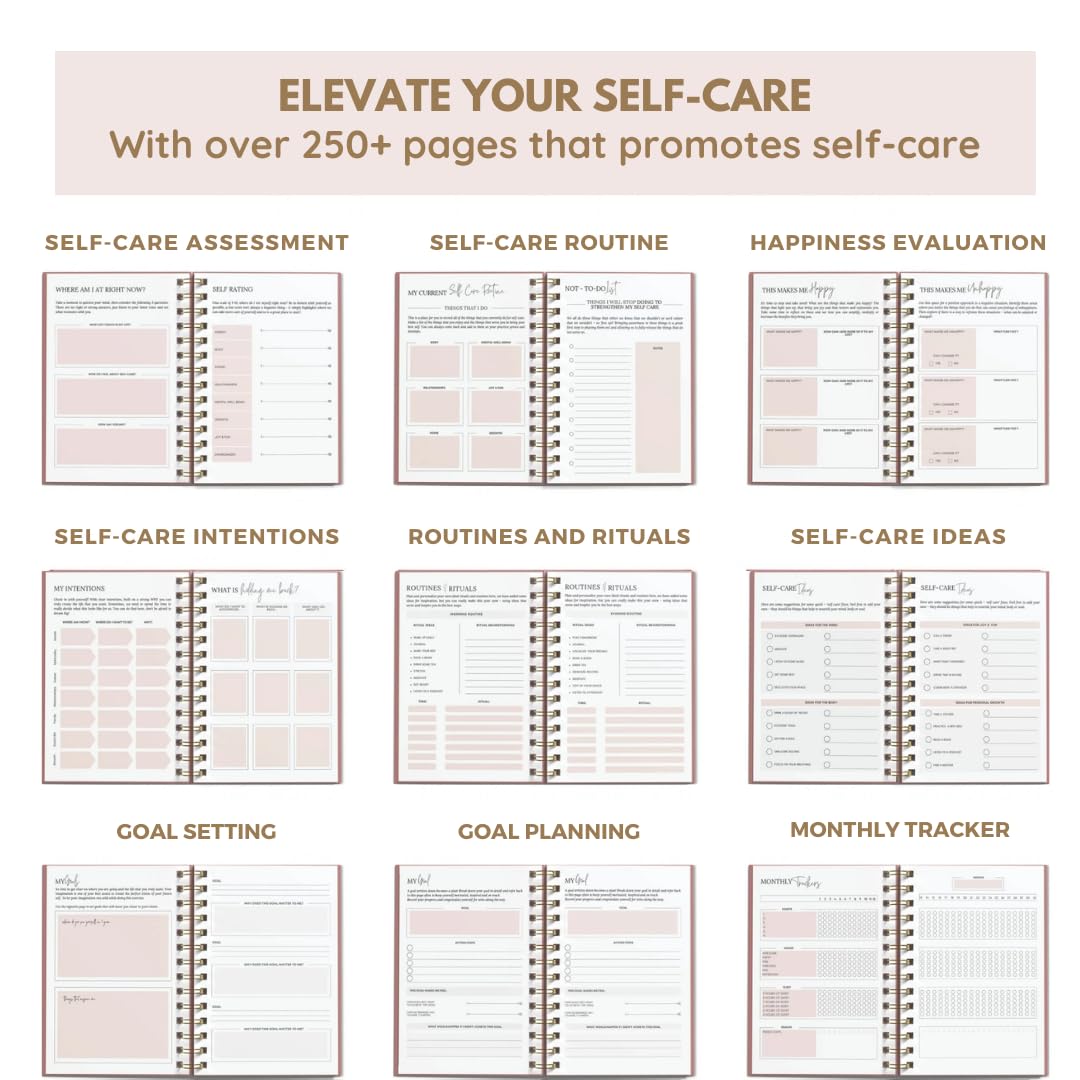 Daily Self Care Journal for Women - A5, Wellness Journal with Prompts - Goal Journal for Happiness,Mindfulness,Productivity & Personal Development - Reduce Stress & Improve Mental Health - Pink