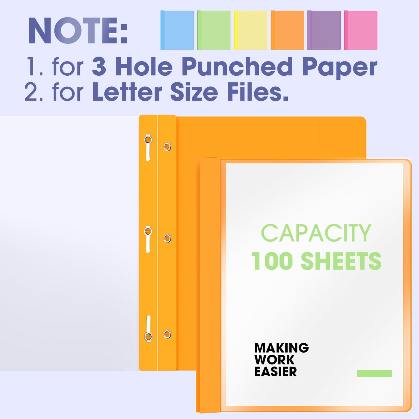 Feifeiya 72 Pack Plastic Report Covers with 3 Prongs Presentation Folders Bulk, 100 Sheet Capacity, Clear Front Report Covers for Presentation Document Paper School Office Supplies (Fresh Colors)