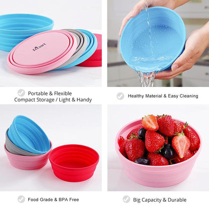 Ecoart Silicone Expandable Collapsible Bowl for Travel Camping Hiking, Blue (1 Pack)