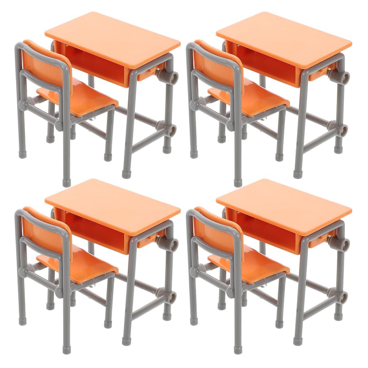 Housoutil 4sets Miniature School Furniture Set, Dollhouse Desk and Chair Play Modern, Realistic Miniature School Supplies for Dollhouse Decor and Pretend Play