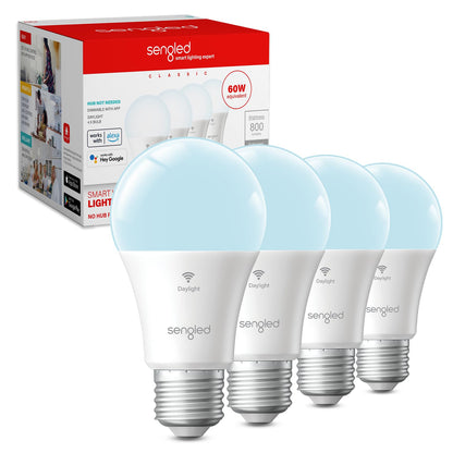 Sengled WiFi Light Bulb - Smart Bulbs That is Compatible with Google Assistant, A19 Daylight (5000K) - No Hub Required, 800LM 60W High CRI)60 Equivalent, 4 Count (Pack of 1)