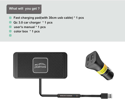 Wireless Charger Car Charging pad,POLMXS 15W Fast Wireless Phone Charger Non Slip Cell Phone Flat Charging mat Compatible with iPhone 11/12/12/14/15 Galaxy S21/S22/S23/24 NOTE10 (30cm Cable)(C2Y)