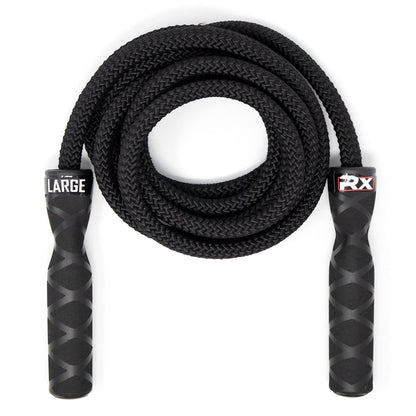 Rx Smart Gear Drag Jump Rope with Non Slip Ergonomic Handles - Weighted Polypropylene Rope for Fitness & Exercise, Cardio Workout | Speed Jumping Rope for Men & Women WOD (Black, Large)