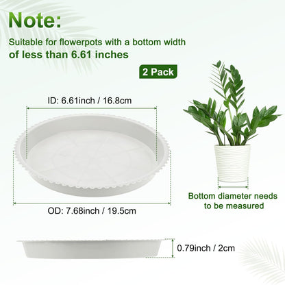 M METERXITY 2-Pack Plastic Plant Saucers, 6.6 Inch ID Round Plant Pot Water Trays for Indoor/Outdoor, Flowerpot Drip Tray [7.7 Inch OD, White]