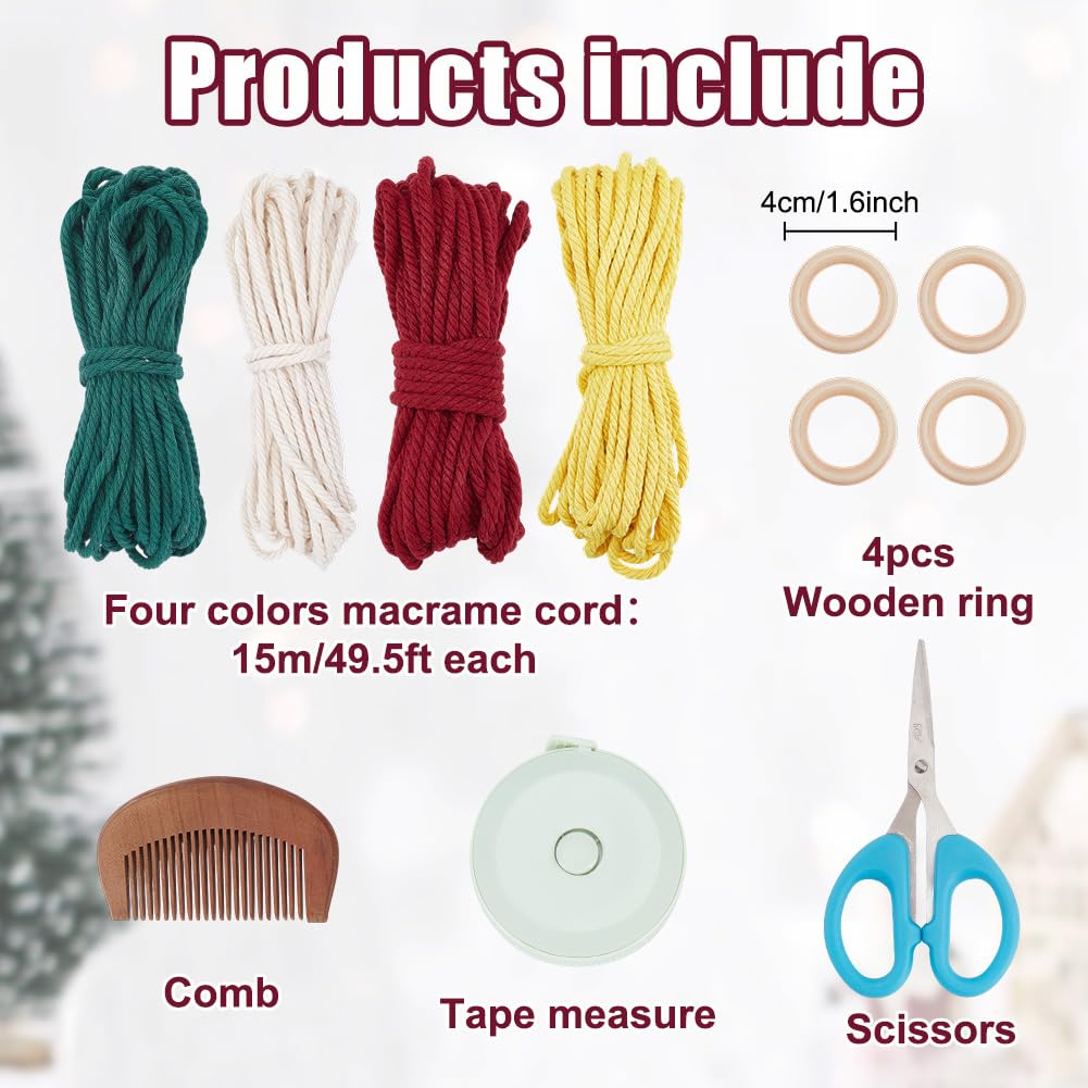 FREEBLOSS 4 Set DIY Macrame Snowflake Kit Christmas Macrame Ornaments Woven Wall Hanging Kit with Instruction Christmas Handmade Wall Hanging for Home Birthday Wedding Party Decor