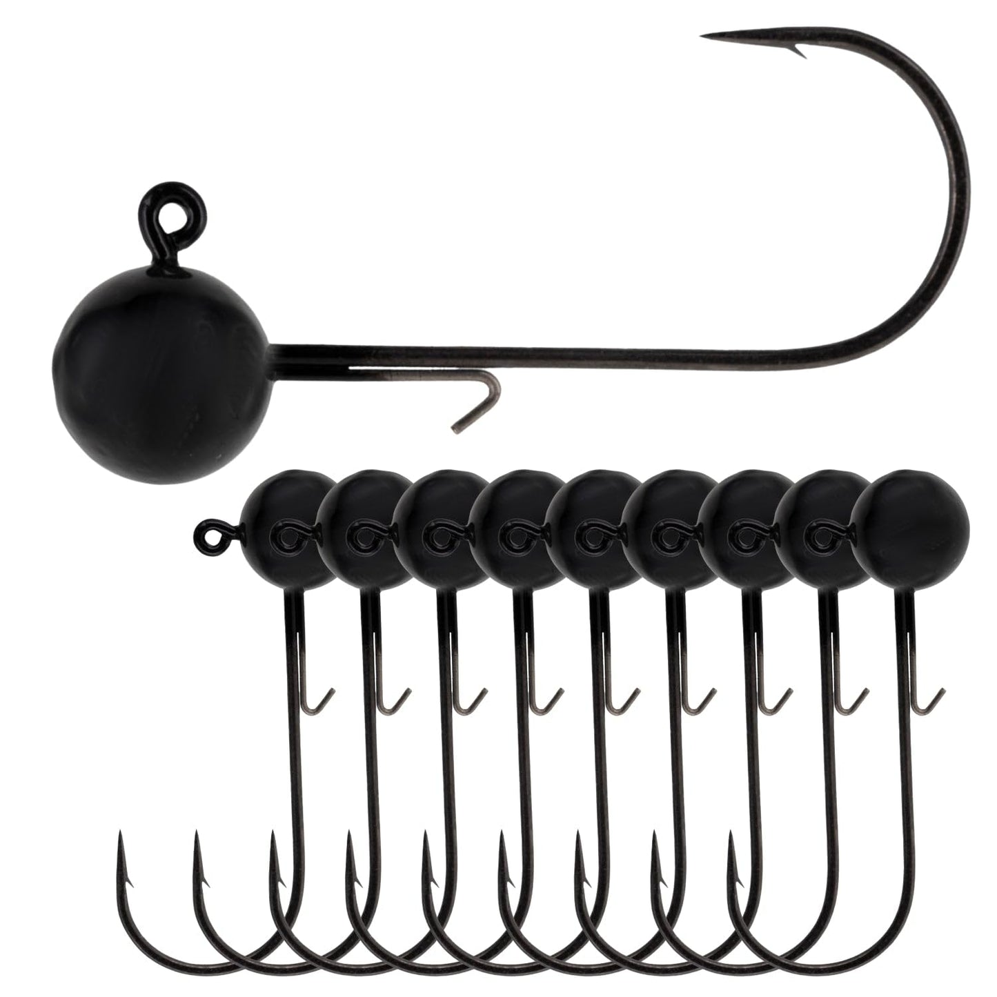 Reaction Tackle Ball Jig Heads - Round Head Jigs for Bass, Walleye, Crappie and Panfish - Soft Plastic Jig Heads for Freshwater and Saltwater - 1/16 Oz - #2 Hook Black (10-Pack)