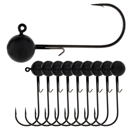 Reaction Tackle Ball Jig Heads - Round Head Jigs for Bass, Walleye, Crappie and Panfish - Soft Plastic Jig Heads for Freshwater and Saltwater - 1/16 Oz - #2 Hook Black (10-Pack)