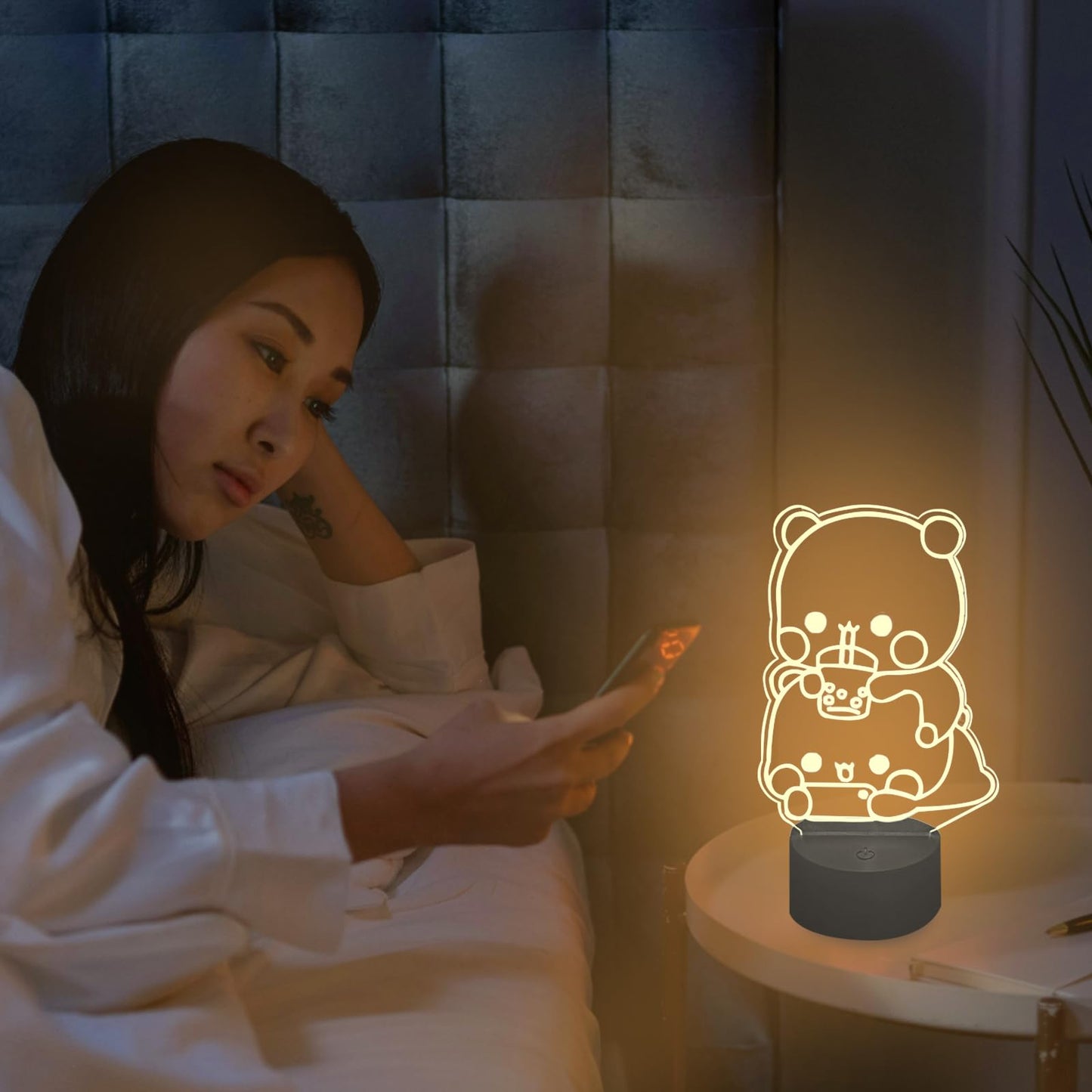 orakoliya 3D Night Light Bubuuu and Duduuu Gifts, Bear Shaped Table Lamp with Remote Control Gifts for Girls Birthday Christmas Valentine