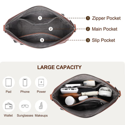 COOLCY Genuine Leather Crossbody Bags for Women Purses and Handbags for Ladies with Multiple Pockets Shoulder Satchel Bag