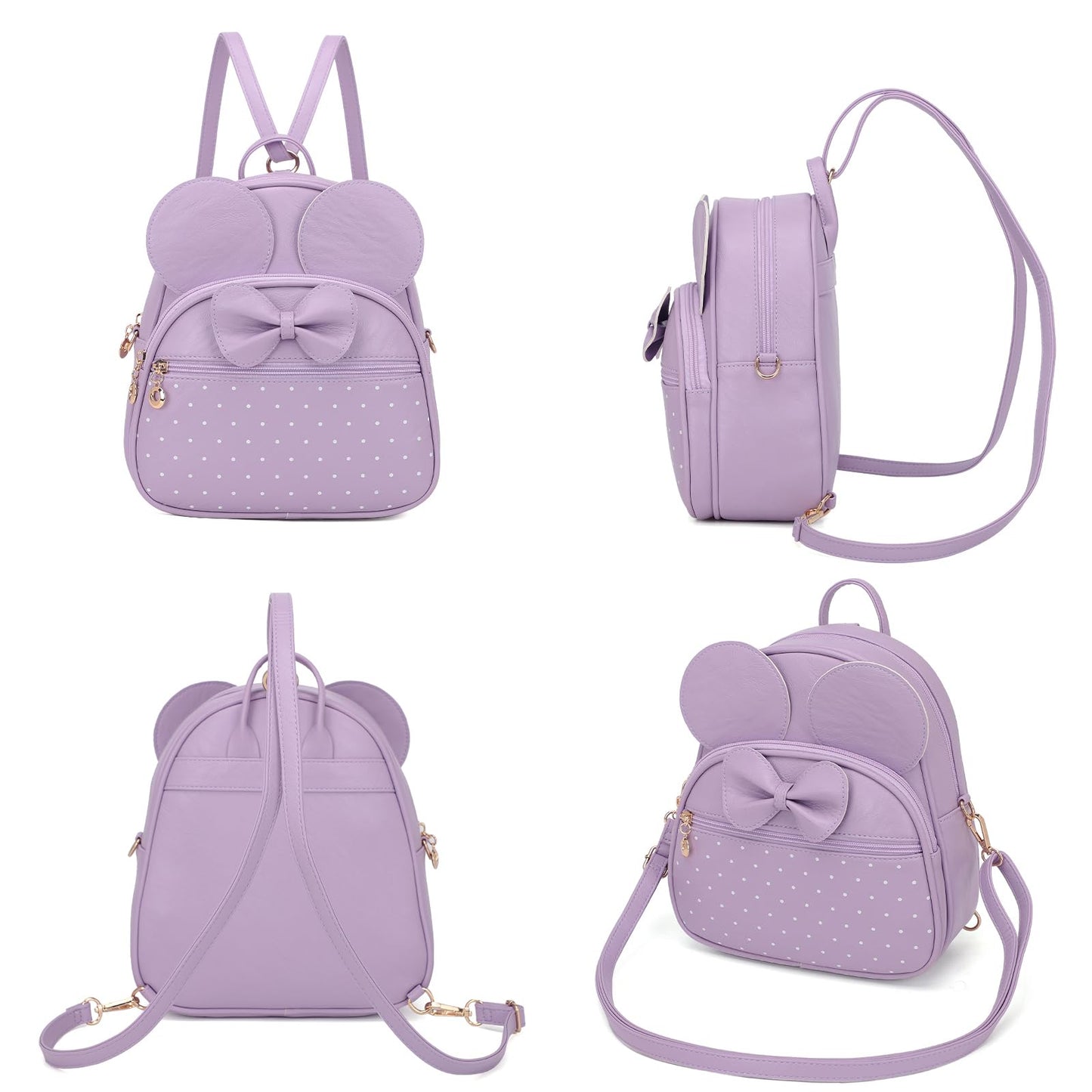 KL928 Girls Mini Backpack Bowknot Polka Dot Cute Daypacks Convertible Shoulder Bag Purse for Women (L.Purple)