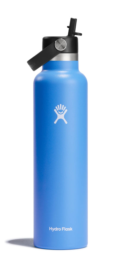 Hydro Flask Water Bottle - Insulated Stainless Steel - Straw Lid, Non Spill, Leakproof 24 Oz Cascade Blue
