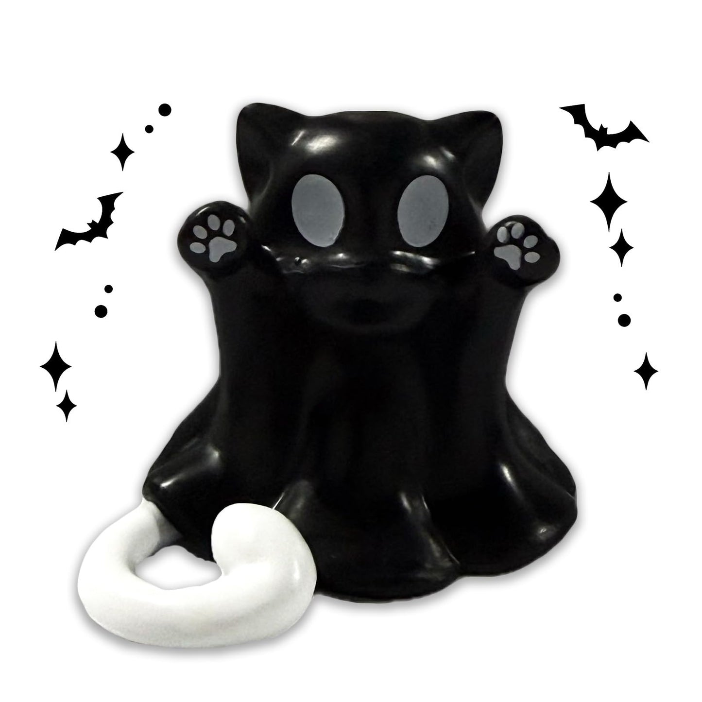 BHOOKA Halloween Ghost Cat Statue Middle Finger Gestures Designs Halloween Party Spooky Decor Cute Black Tabletop Ornament Resin Ghost Figurine Sculpture for Holiday Funny Gifts