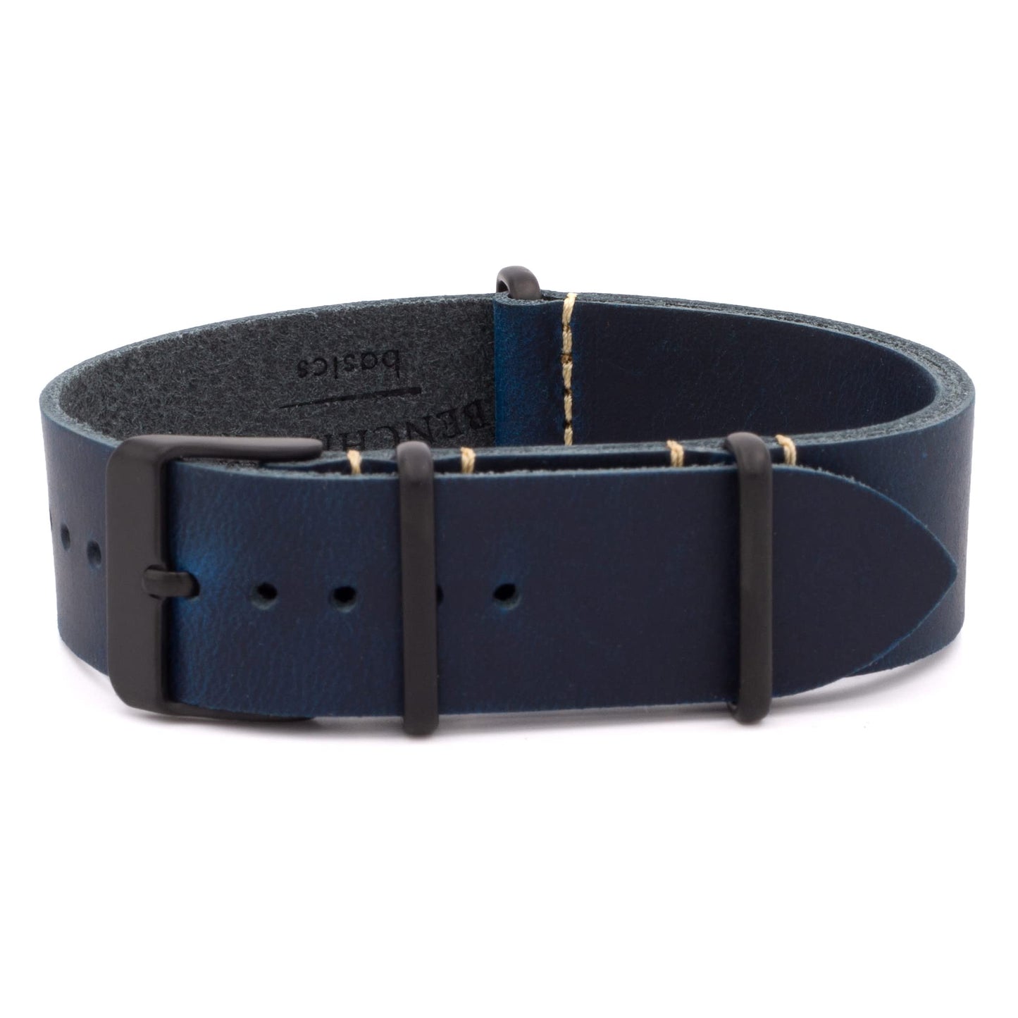 Benchmark Basics Leather Watch Band - Crazy Horse Oiled Leather One-Piece Watch Straps for Men & Women - Choice of Color & Width - 18mm, 20mm, 22mm or 24mm (20mm, Navy Blue PVD)