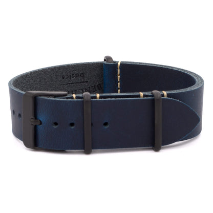 Benchmark Basics Leather Watch Band - Crazy Horse Oiled Leather One-Piece Watch Straps for Men & Women - Choice of Color & Width - 18mm, 20mm, 22mm or 24mm (22mm, Navy Blue PVD)