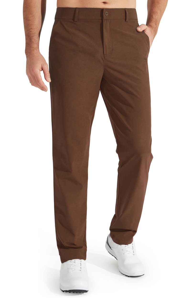 Libin Men's Dress Pants 32" Comfy Business Casual Golf Pants Quick Dry Lightweight Clothing for Men Travel Vocation Work Trousers Water Resistant, Light Coffee, 38W x 32L