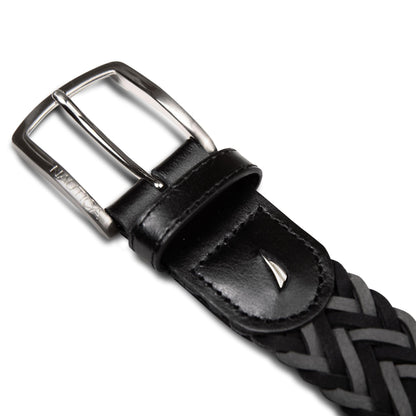 Nautica Men's Casual Leather Belt | Everyday | Classic | Pants | Jeans | Khakis | Chinos | Metal Buckle, Braided Two Tone - Black/Grey, 38 Inches