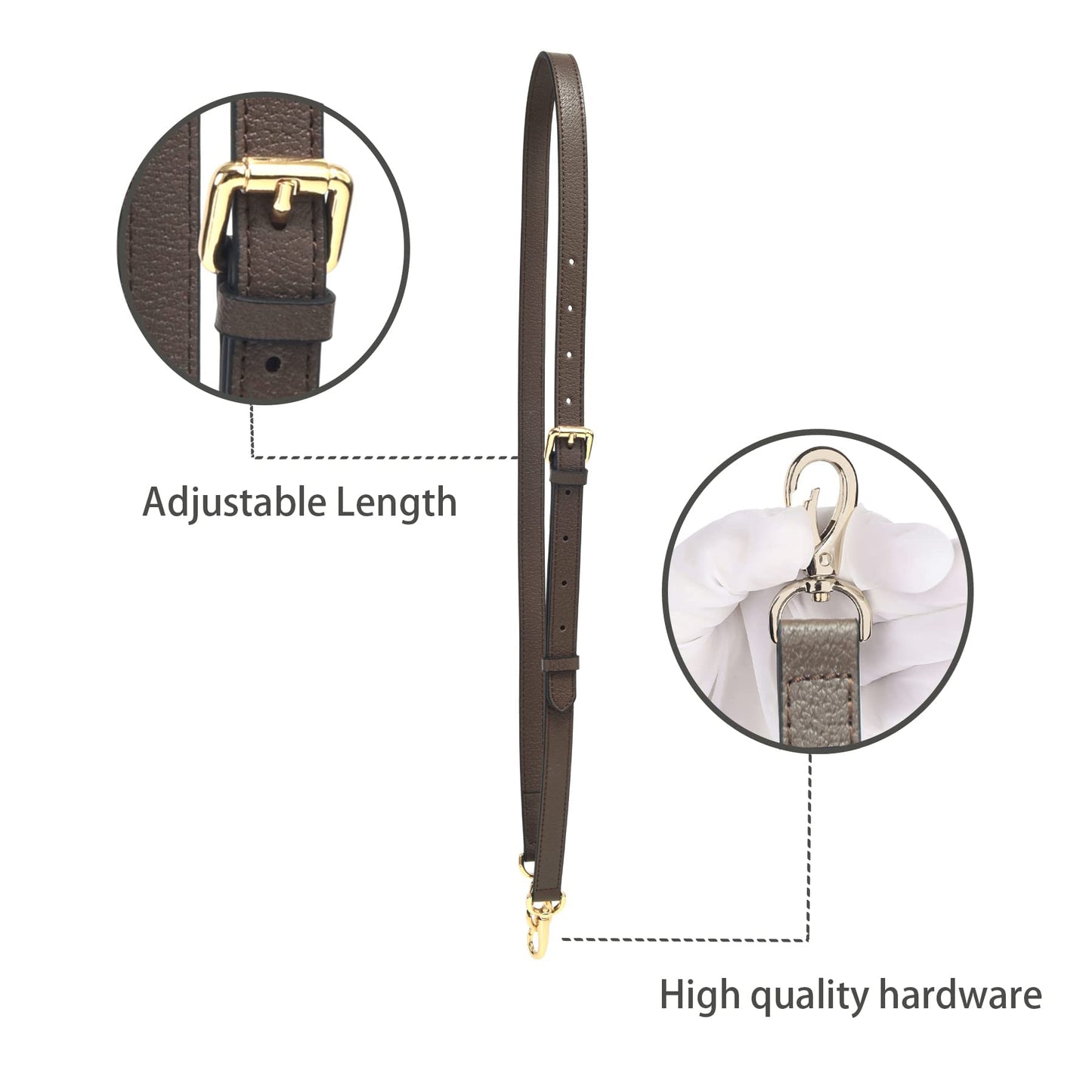 GOXTECH Vachetta Leather Adjustable Crossbody Strap for ， women's crossbody handbags（Brownish Grey）