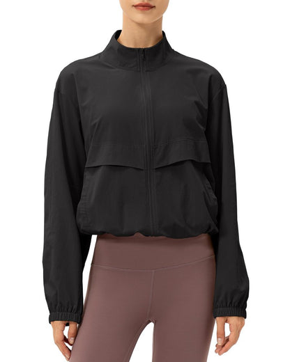 Locachy Women's Lightweight Zip Up Athletic Jacket Stand Collar Windproof Sun Protection Workout Outdoor Jacket Black S