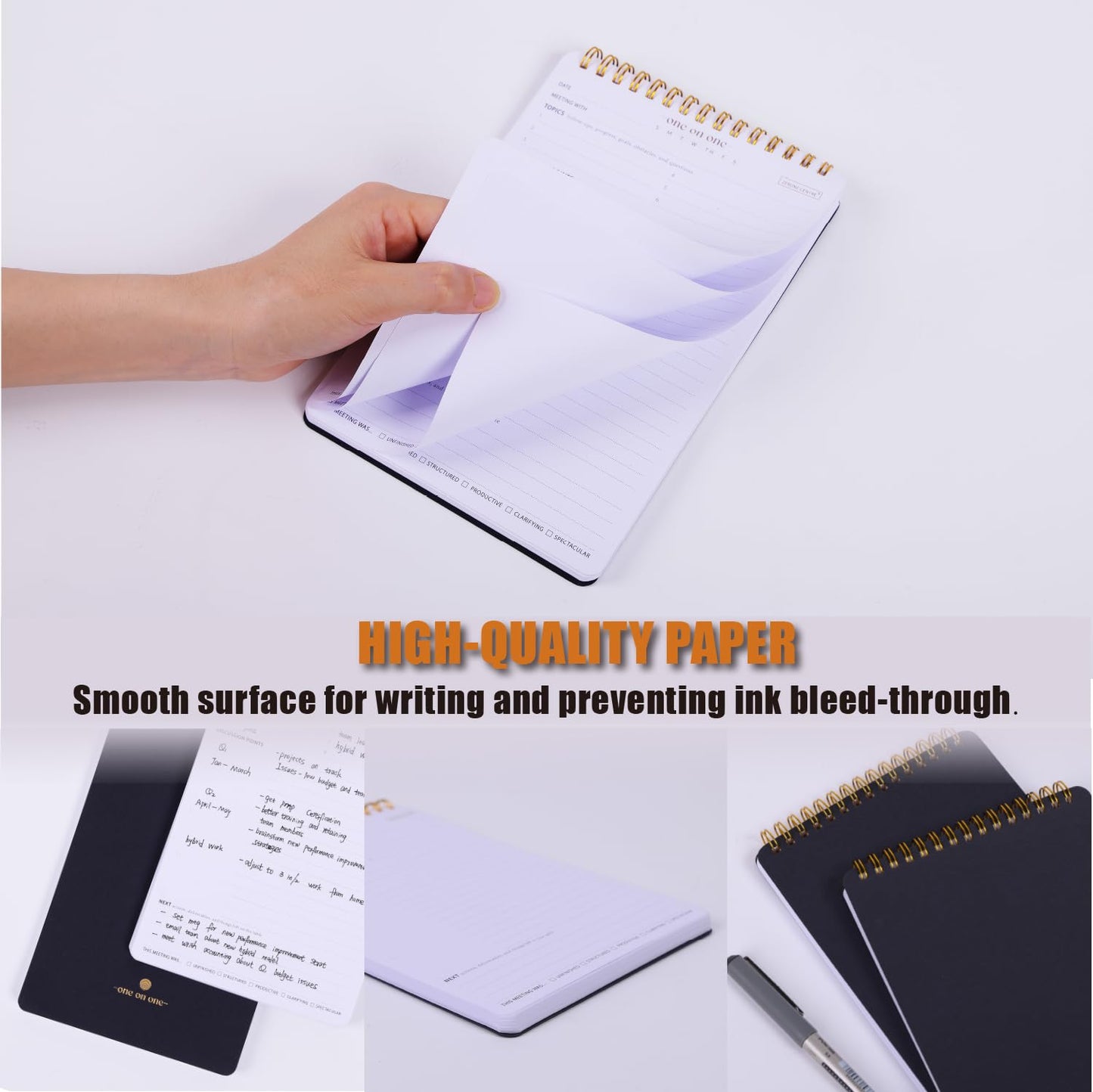 Business Meeting Notebook for Work With Action Items – Bestselling 1:1 Spiral Notepad is Great for Managers, Team Leads, Educators - Keep Notes Organized During Note-taking Process -Black-A5