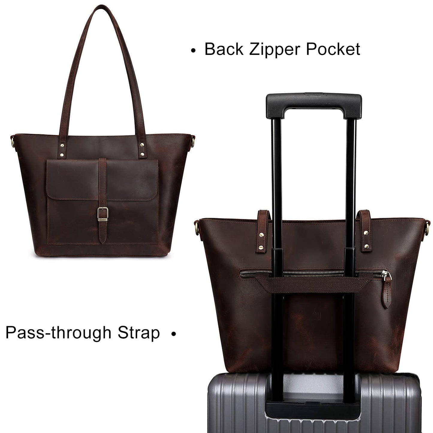 S-ZONE Women Vintage Genuine Leather Tote Bag Large Shoulder Purse Work Handbag