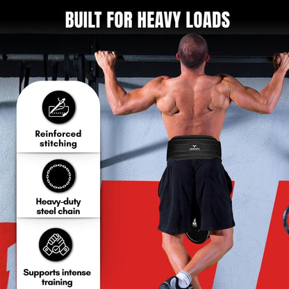 YAGHZU Dip Belt with Chain – Weighted Pull Up Belt, Dip Weight Belt, Weightlifting Belt for Pullups, Squats, and Dips, Belt Squat Attachment Ideal Weight Belt for Pullups, Weightlifting, and Gym Workouts (Black)
