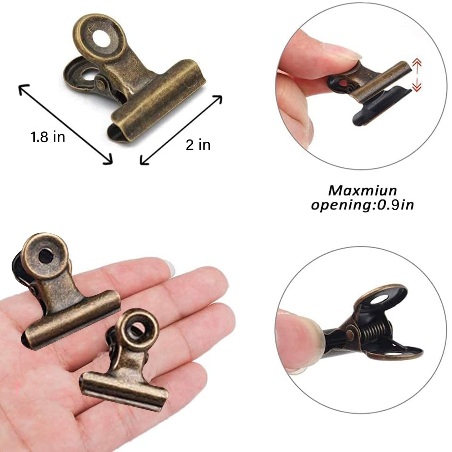 YUCHIYA 10 Pack Bulldog Clips with 10 Push-pins, Paper File Clips with Strong Spring, Large Metal Binder Clips, Seal Clamps for Coffee Tea Food Bags(Bronze,2inch)