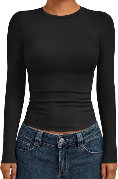 AUTOMET Womens Long Sleeve Shirts Basic Compression Going Out Crop Tops Fall Fashion Y2K Clothes 2025