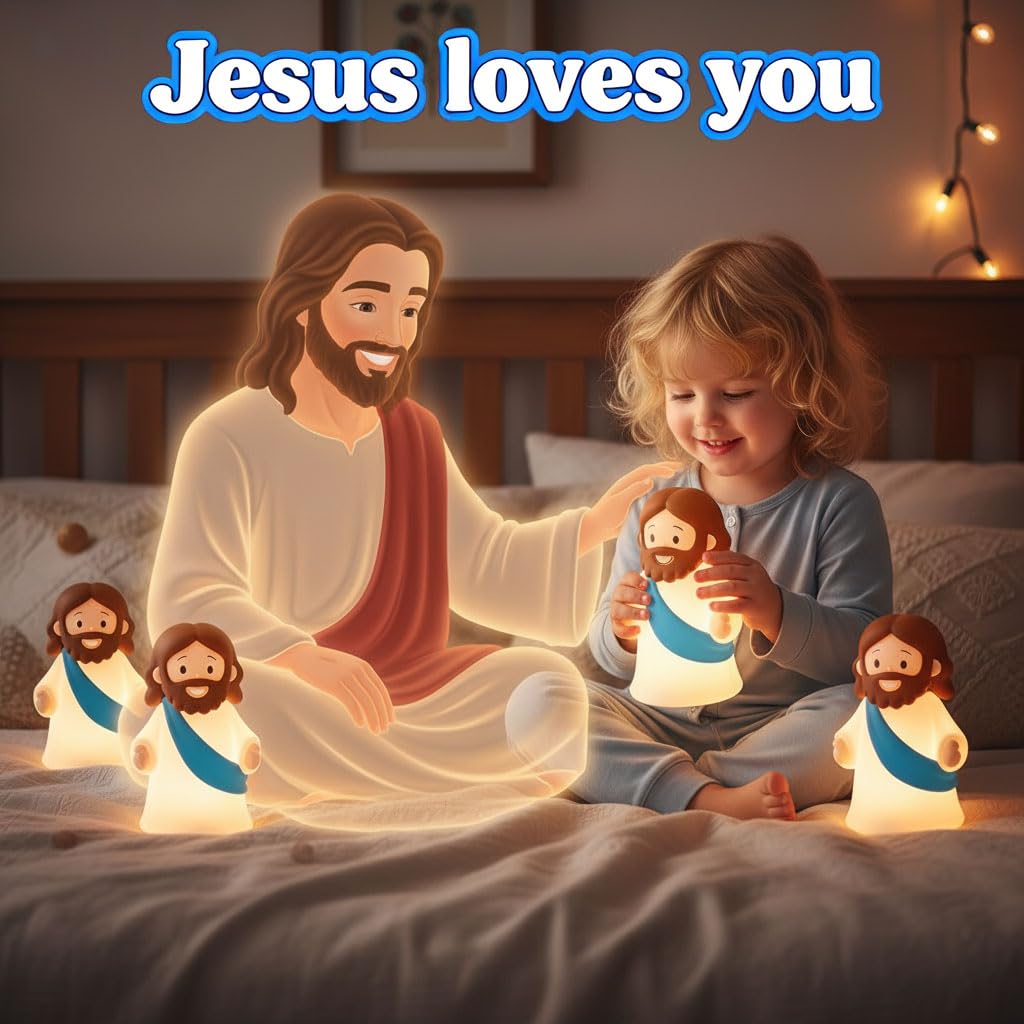 Jesus Night Light Rechargeable Bedside Night Light Dimmable Silicone LED Light Ideal for Religious Gatherings, Gifts for Sunday School, Baptism Presents, Easter Egg Decorations (blue) (Blue)