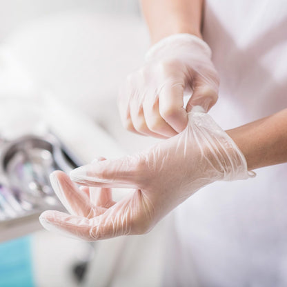 SCHNEIDER Clear Vinyl Exam Gloves, 4-mil, Medium 100-ct Box, Latex-Free, Disposable Gloves, Medical Gloves, Cleaning Gloves, Food Prep Gloves, Food Safe Rubber Gloves, Powder-Free, Non-Sterile