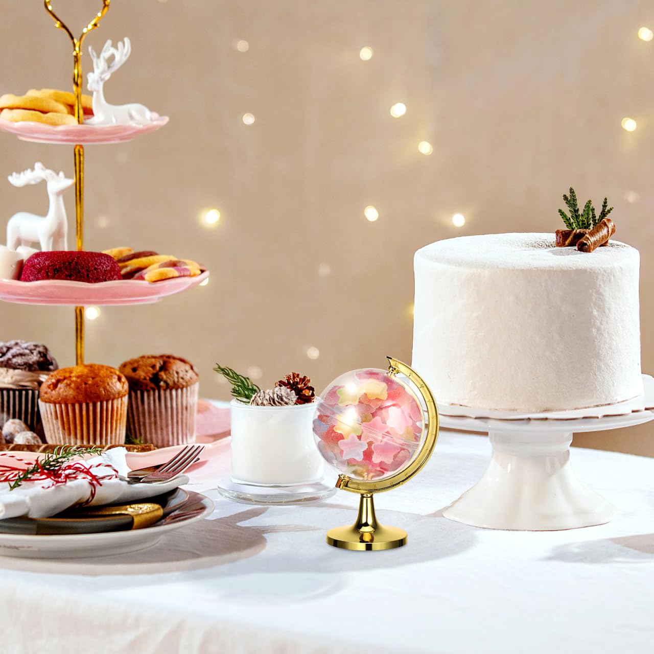 SHOWERORO Clear Plastic Candy Box 4.72X2.76X2.76 Inches Mini Globe Candy Container for Wedding Party Favors Christmas Event Decorations