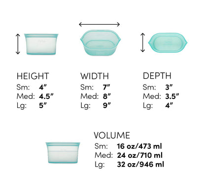 Zip Top Reusable Food Storage Bags | 3 Dish Set [Gray] | Silicone Meal Prep Container | Microwave, Dishwasher and Freezer Safe | Made in the USA
