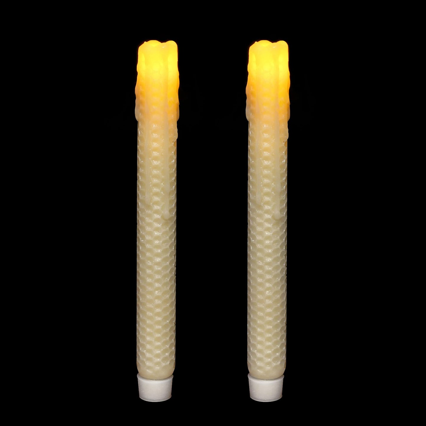 GiveU Taper Candles-Led Melted Dripping Honeycomb Flickering Flameless Candles with Timer,9 inch Tall,Ivory,Pack of 2