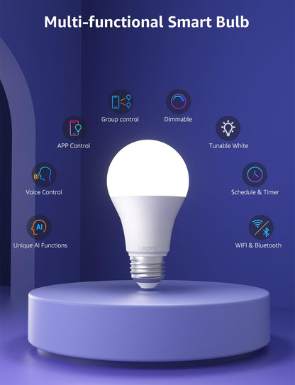Lepro B1 AI Smart Light Bulbs - WiFi & Bluetooth RGBWW Color Changing LED Bulb Compatible with Alexa & Google Assistant, AI Generated Lighting LLM, AI Voice Control, Music Sync, 2.4GHz Only, 2 Pack