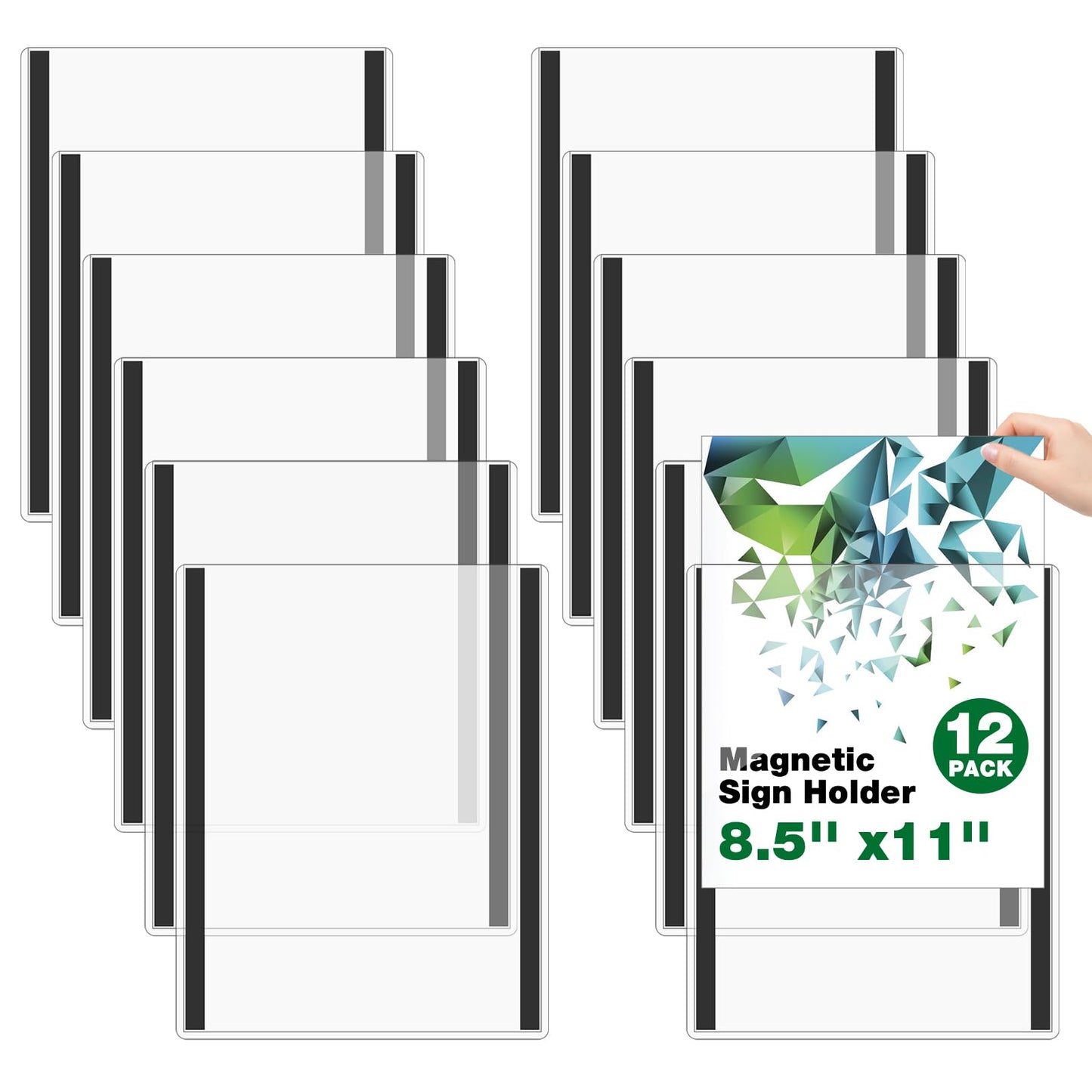 Meetory 12 Pcs 8.5'' x 11'' Rigid Magnetic Sign Holders, Clear Plastic Paper Holder with Magnet Borders for Fridge Suitable for Poster Letter Size, Perfect for Office, Home and Store Displays