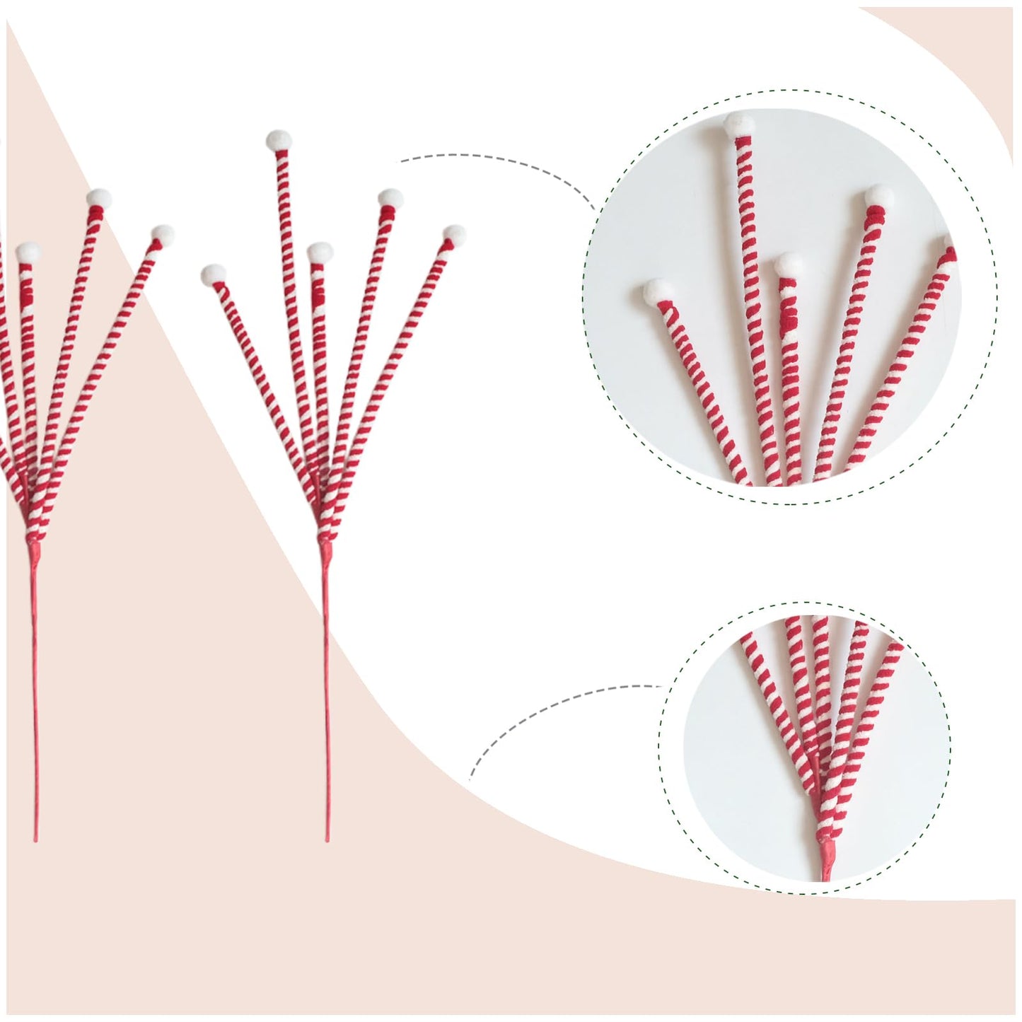 Egolot 12 PCS Christmas Candy Cane Picks for Christmas Tree Topper, Red White Picks Sprays for Xmas Wreath DIY Vase Centerpieces, Candy Cane Ornaments Decorations