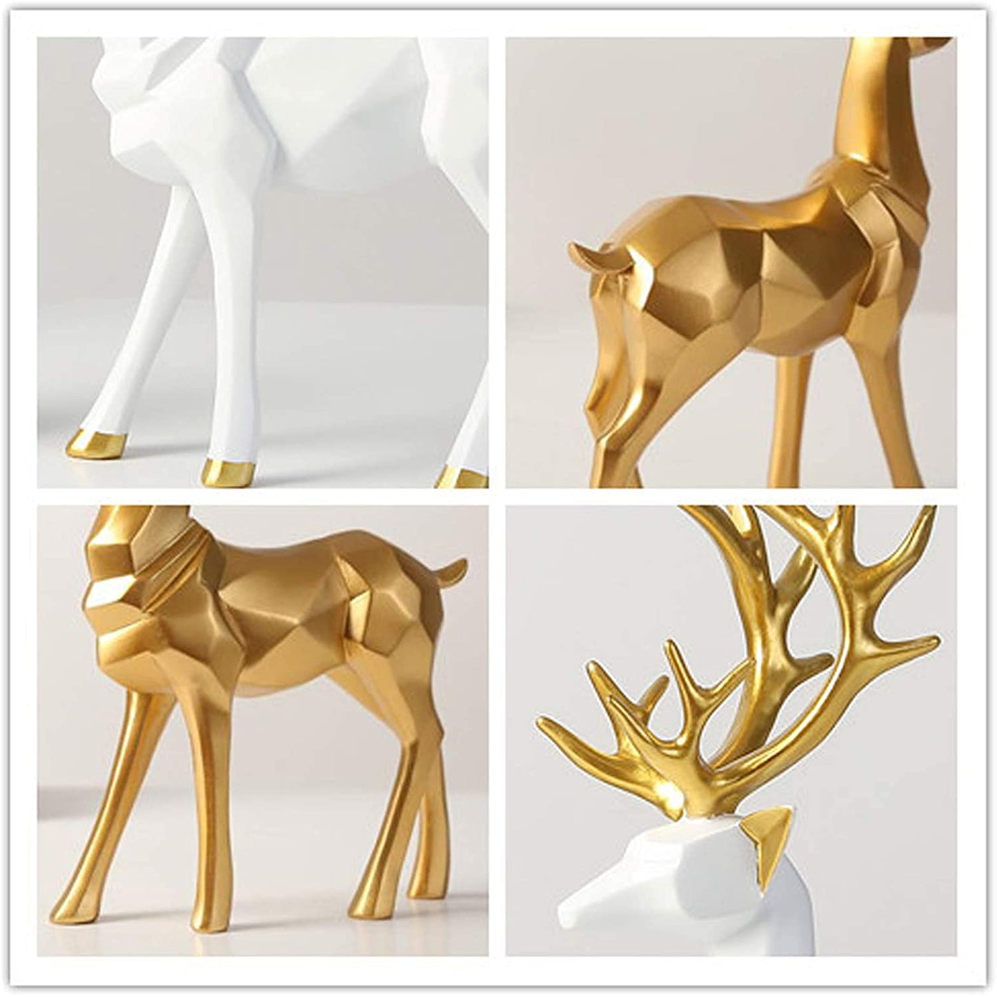 Nordic Style Origami Elk,Resin Sitting Standing Deer Statues, Creative Craft Reindeer Figurines，Ornaments Living Room TV Cabinet Wine Cabinet Gifts for Home Decoration One Pair (White)