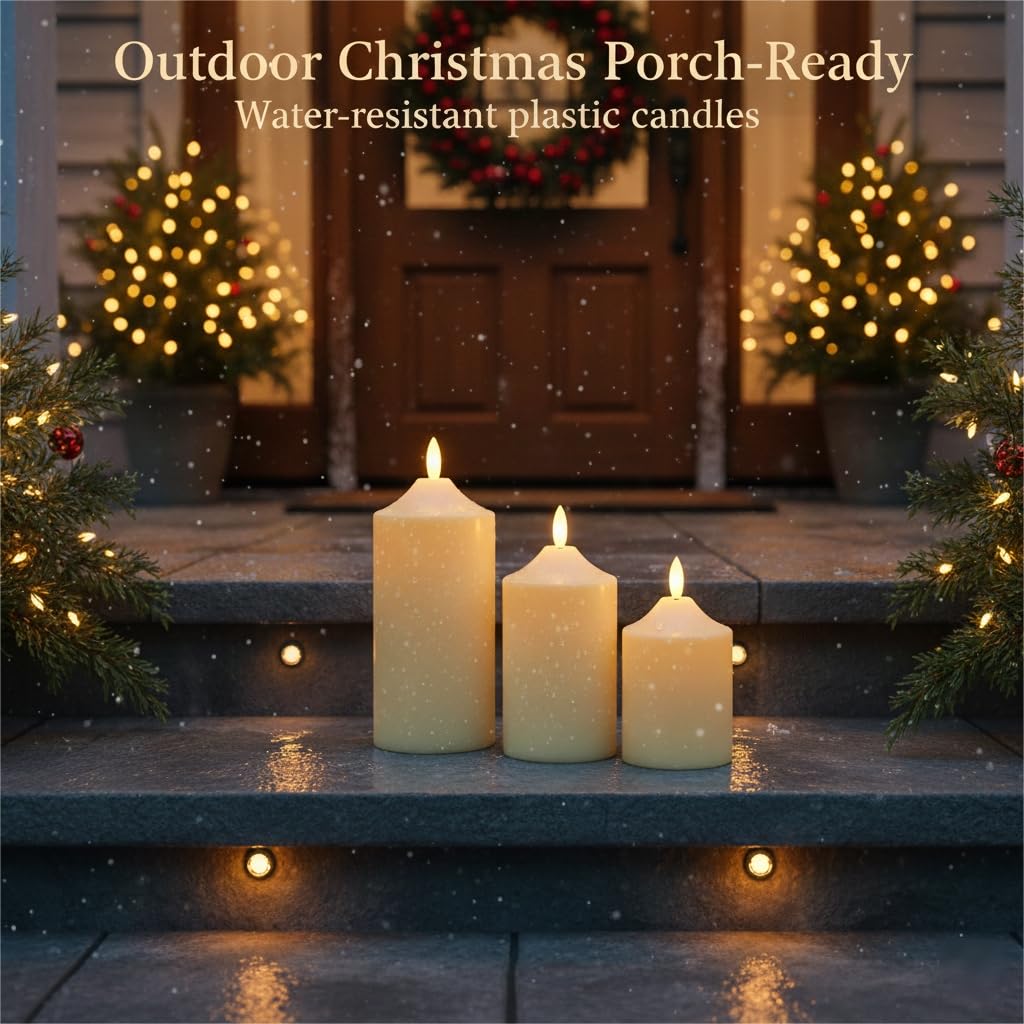 ANGELLOONG Battery Operated Candles with Timer, LED Flameless Candles Flickering with Remote, Fake Electric Pillar Candles for Holiday Party Wedding Home Decor, Dotted