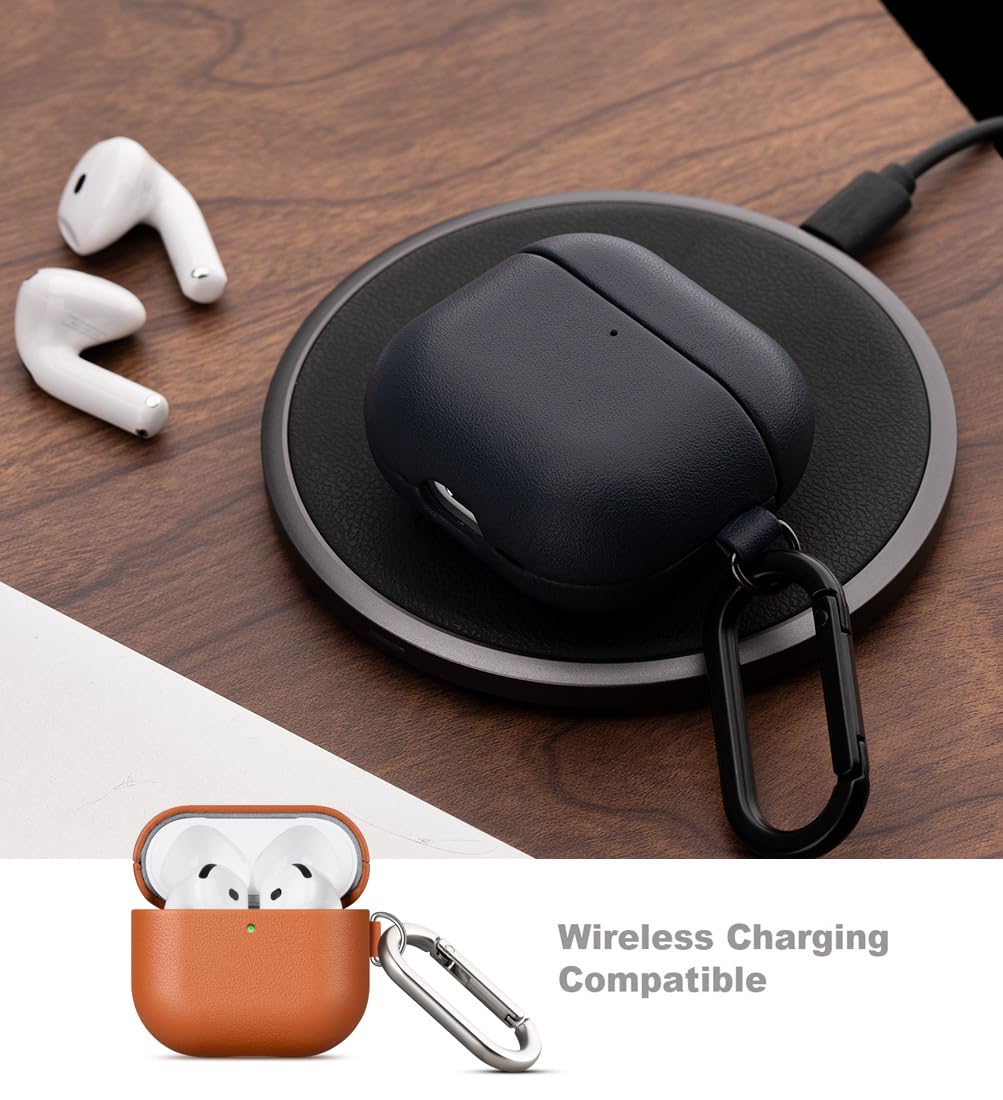 LOPIE Handmade Case for AirPods 4 / AirPods 4 with Active Noise Cancellation Leather Case Clip & Cleaner Kit, Fully-Wrapped with Top Grain Leather, Protective Hard Cover for Gen 4 Air Pods - Brown