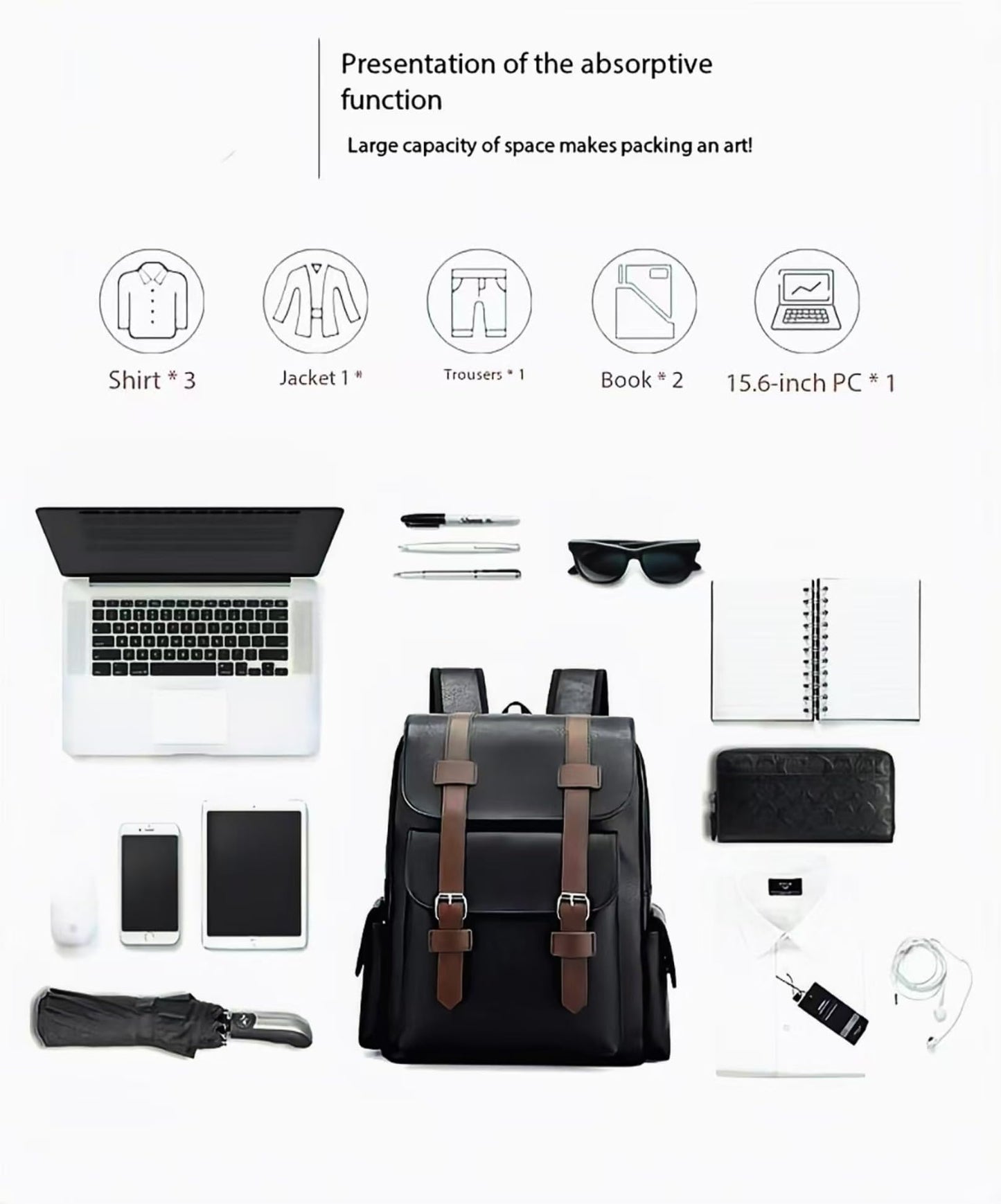 CYLYWJD Business Men and Women PU Leather Backpack 15.6inch Laptop Waterproof Backpack Travel Commuter Lightweight schoolbag (Brown backpack8,Medium)
