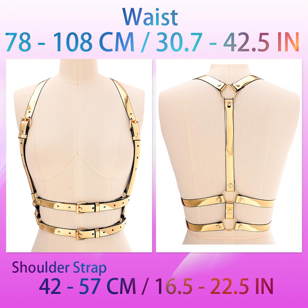 BODIY Women Fashion Harness Belt Gold Mirror Waist Belts Strap Reflective Rave Body Harness Accessory
