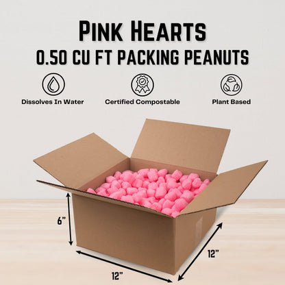 Magicwater Supply - .5 Cu Ft - Pink Heart Shaped Recycled Anti Static Packing Peanuts - Compostable & Biodegradable Cushion for Shipping - Dust-Free & Abrasion Resistant - Void Filler