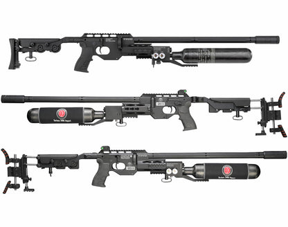Hatsan TacBoss .25 Cal 905 FPS 37 FPE 14-Shot PCP Black Air Rifle, Side-Lever Action, 580cc Air Cylinder, Dual Pressure Gauges, QE Technology w/ Wearable4U 150x .25cal Pellets & Scope w/Mounts Bundle