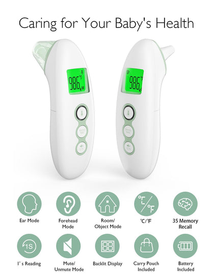 Momcozy Non-Contact Forehead and Ear Thermometer, Digital Infrared Thermometer for Adults and Children, with Child Mode, Fever Alarm Function, Mute and Memory Functions, Fast and Accurate Measurement