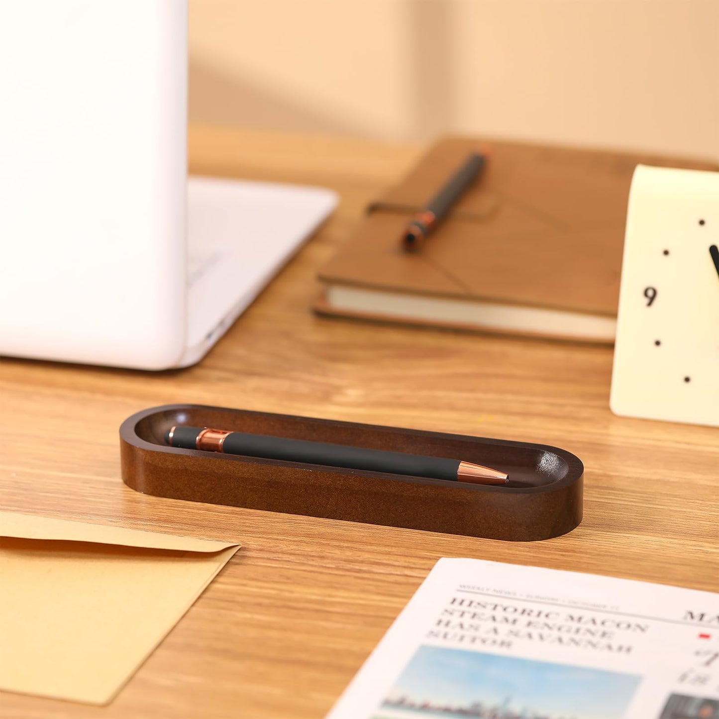 Chunful Set of 2 Black Walnut Pen Tray Wood Pen Holder Wooden Pencil Holder for Desk Multiple Use Desk Writing Stationary Organizer Office School Supplies Storage