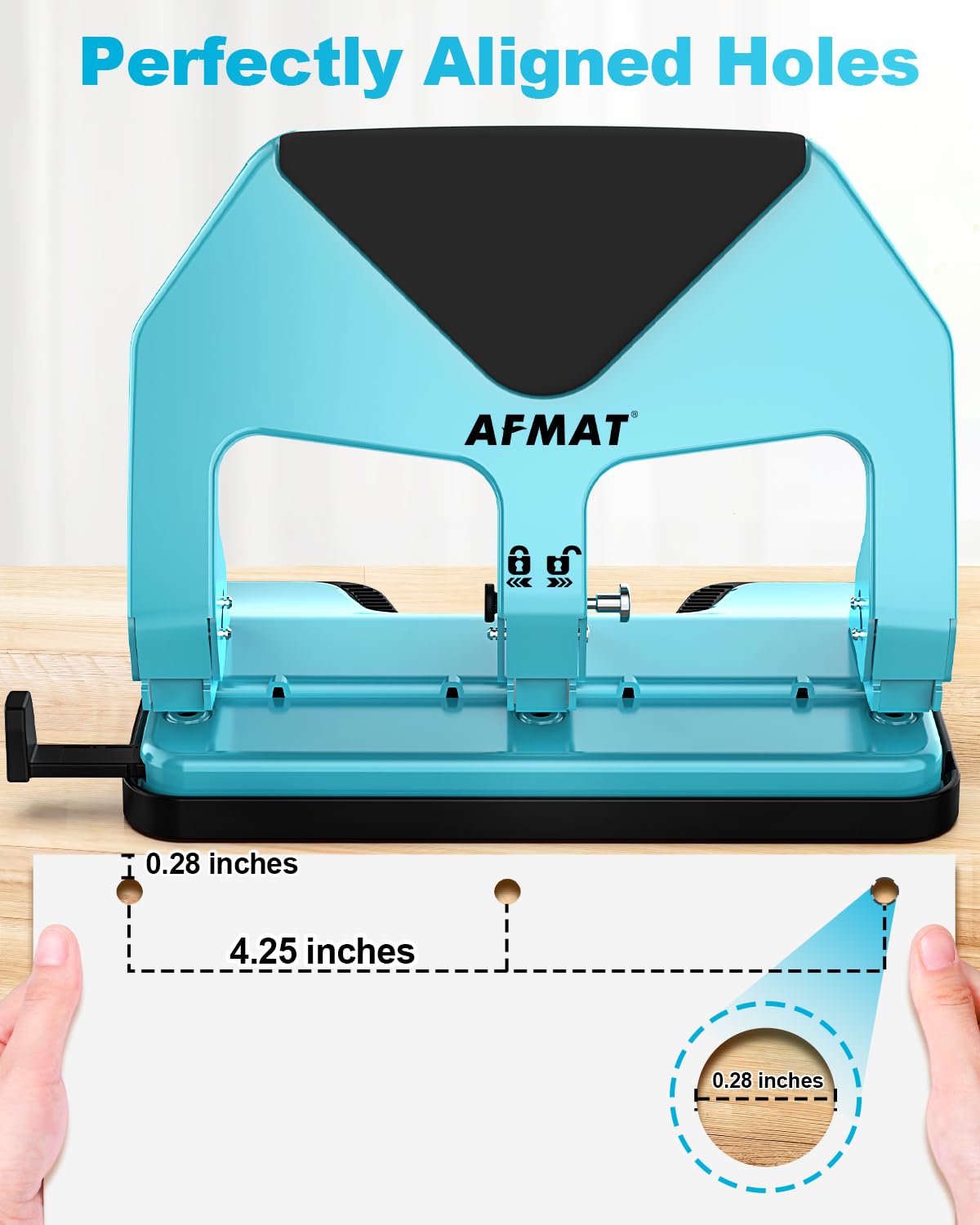 AFMAT 3 Hole Punch Heavy Duty, 50-Sheet Three Hole Punch, 50% Reduced Effort, 10,000+ Uses, 9/32" Holes, S.S. Paper Guide, 3 Hole Puncher for Binder, Metal Hole Puncher for Home Office School HP20